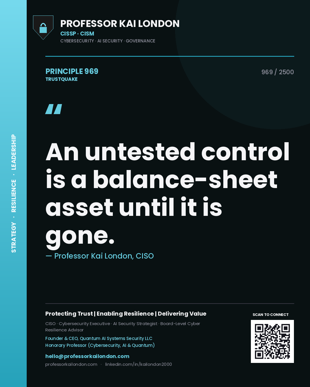 Professor Kai London principle 969: An untested control is a balance-sheet asset until it is gone.