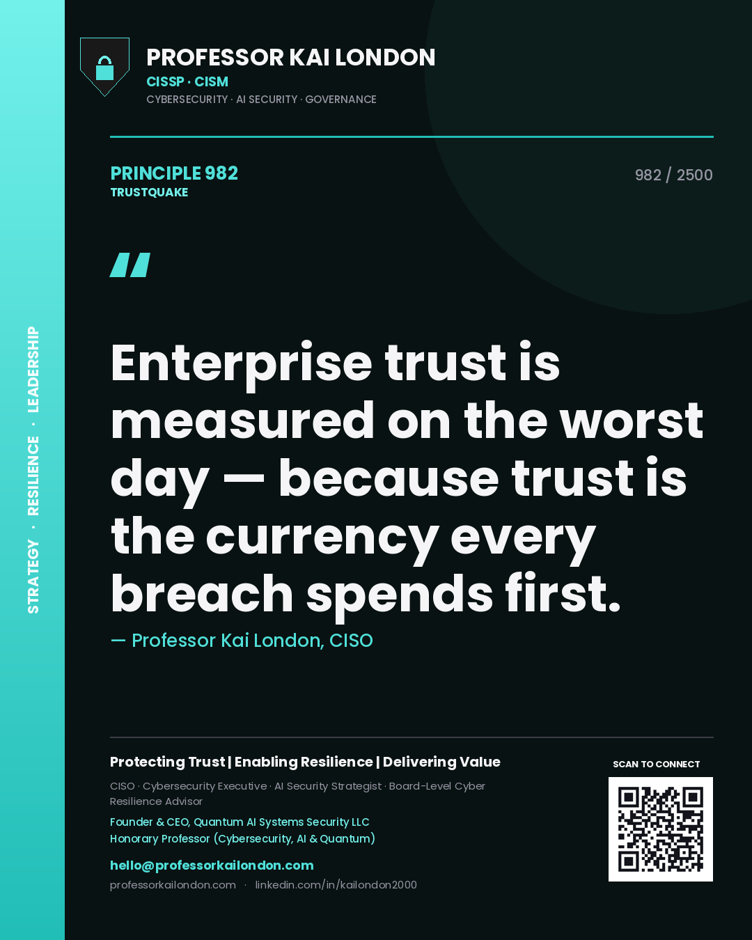 Professor Kai London principle 982: Enterprise trust is measured on the worst day — because trust is the currency every breach spends first.